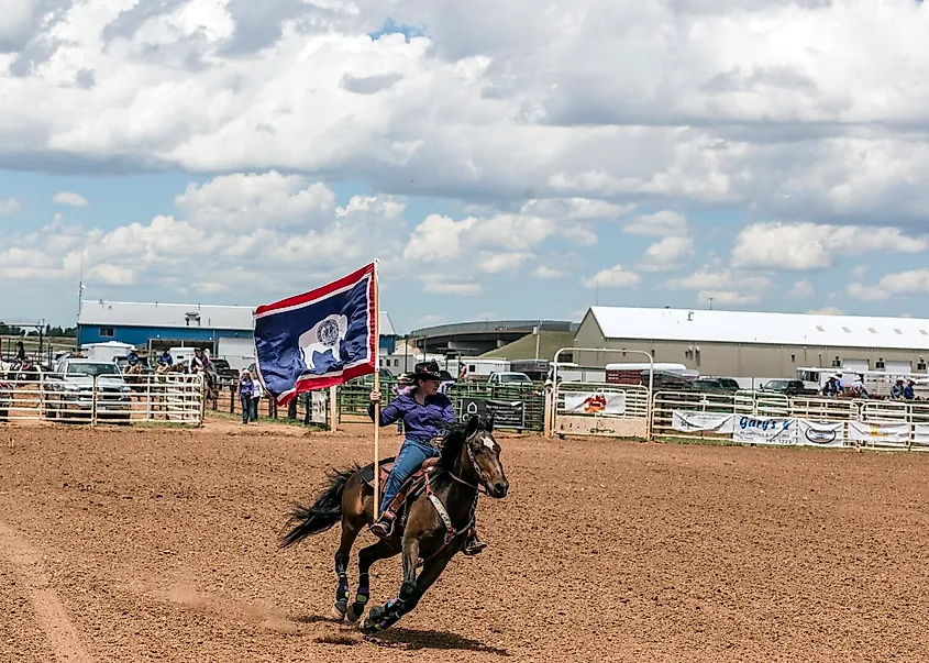 Flag bearer during the Jubilee Days Festival in Laramie, Wyoming.