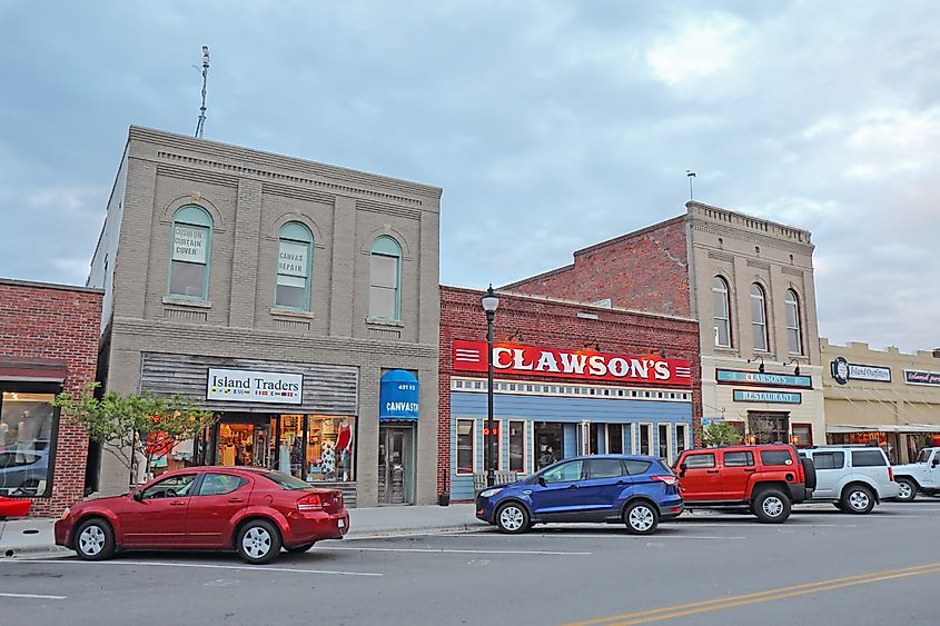 Businesses on Front Street in downtown Beaufort, North Carolina.