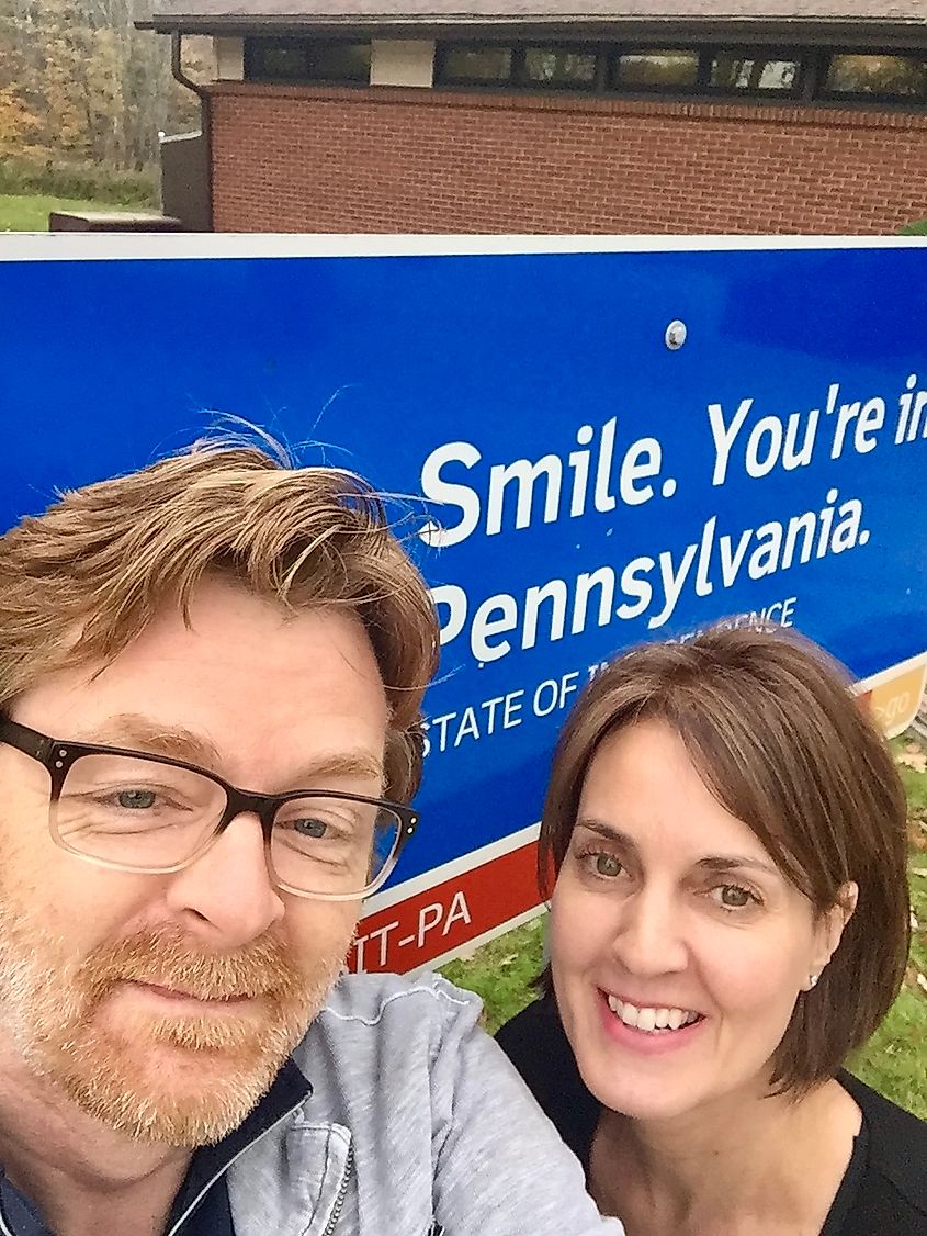 The author and his wife on an earlier trip, before looking into Pittsburgh's bridges.