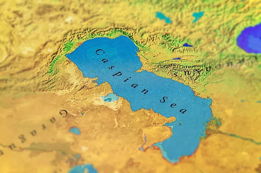 The coastline of the Caspian Sea.