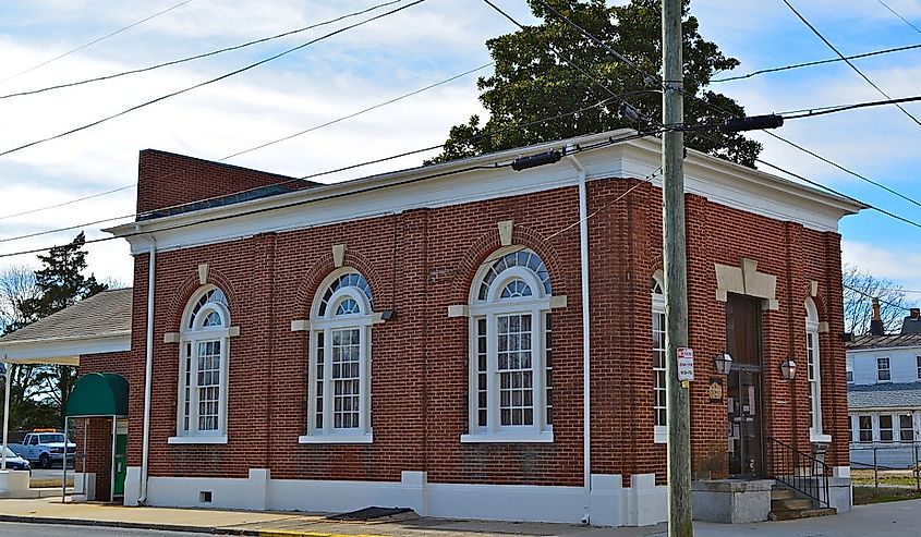 Town hall in the Frederica Historic District, listed on the NRHP on November 9, 1977. The district includes Market, Front, and David Sts. in Frederica, Kent County, Delaware
