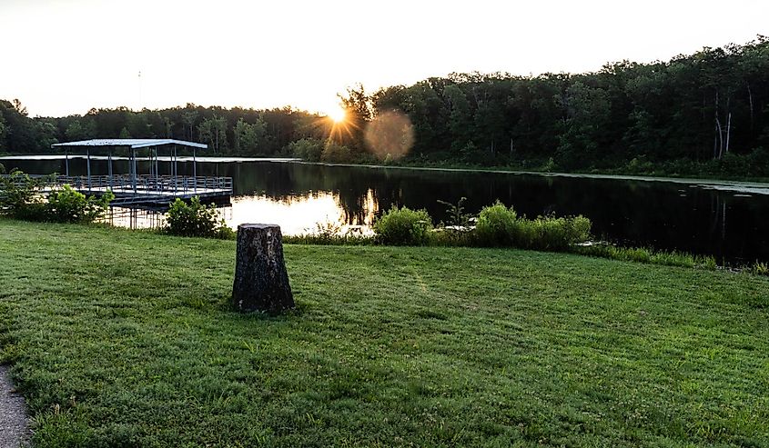 Early morning sunrise at Shawnee Mac Lake in Salem, Missouri