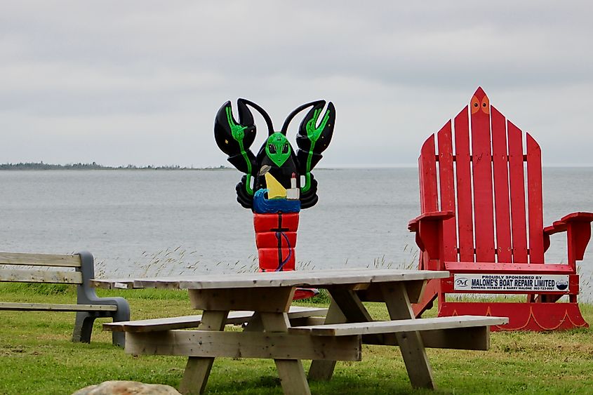 The alien lobster statue at the historic UFO crash site in Nova Scotia.