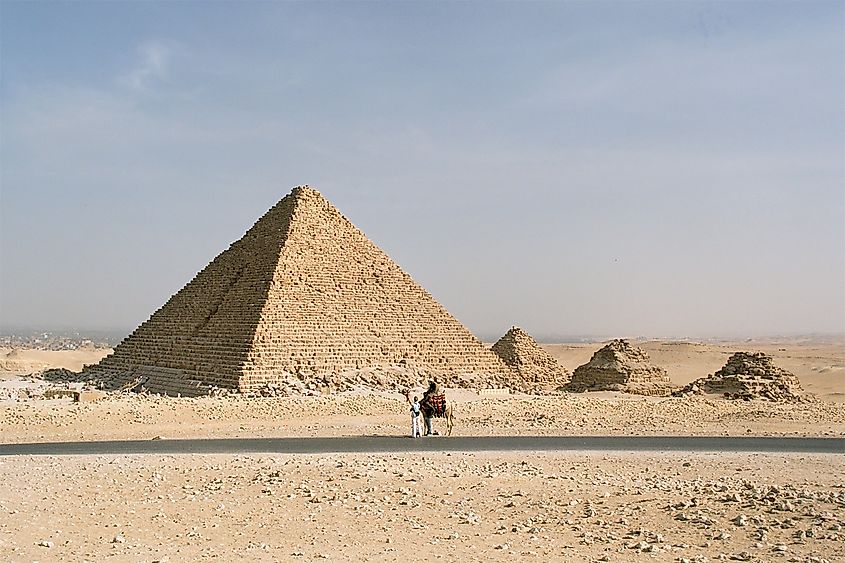 Northwest corner of the pyramid of Menkaure, part of the Giza pyramid complex, Cairo, Egypt.