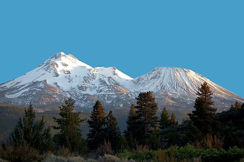 Mount Shasta volcano at sunset, California