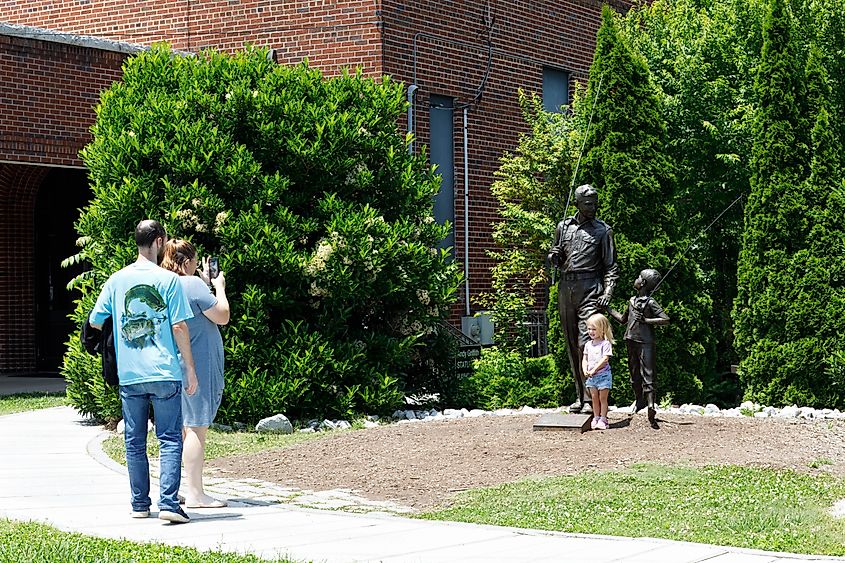 Guests take pictures outside the Andy Griffith Museum in Mount Airy.