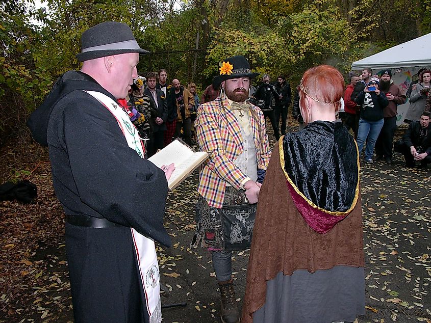 Druid priest at a Pagan wedding ceremony.