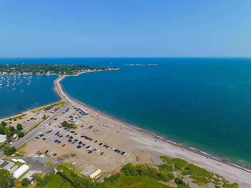 Aerial view of the coastal town of Marblehead, Massachusetts.