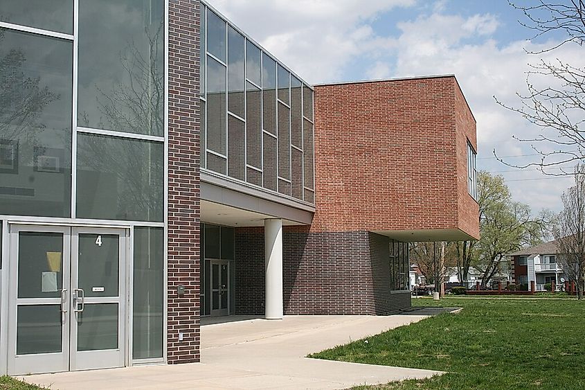 Very nice design with lots of brick and glass. Central Middle School (Columbus, Indiana).