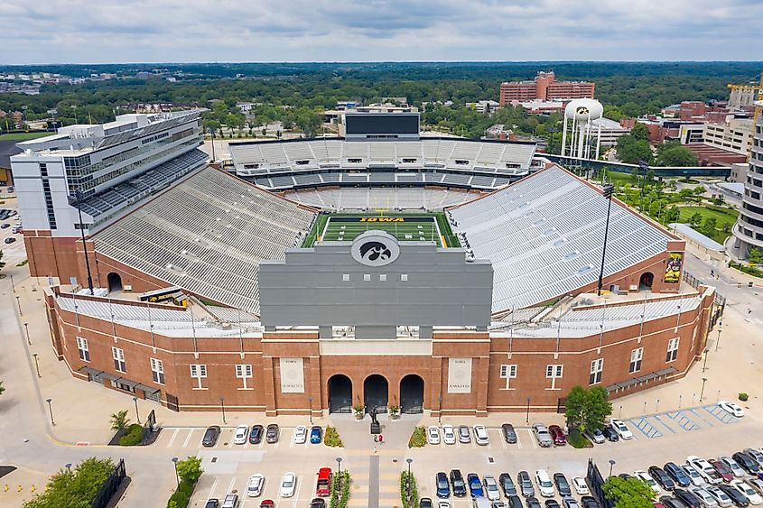 Aerial view of Kinnick Stadium in Iowa City, Iowa