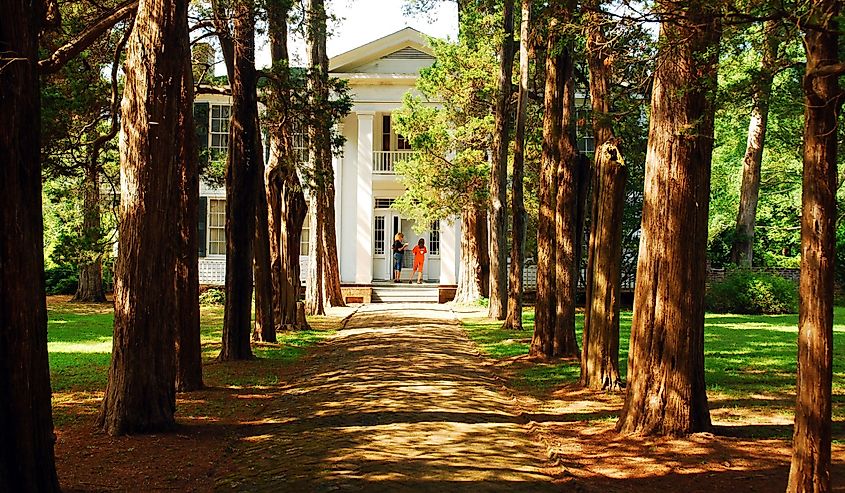 Two adult women visit Rowan Oak, William Faulkner's home in Oxford, Mississippi