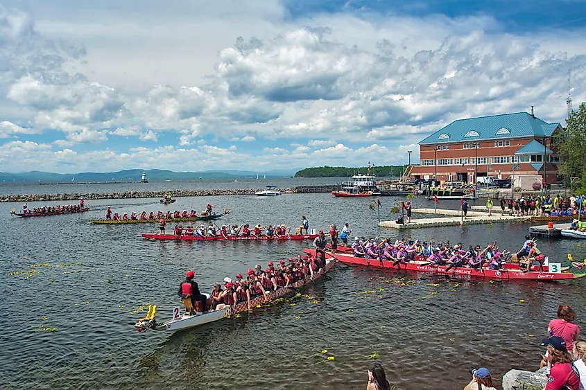 Dragon boat races on Lake Champlain in Burlington, Vermont