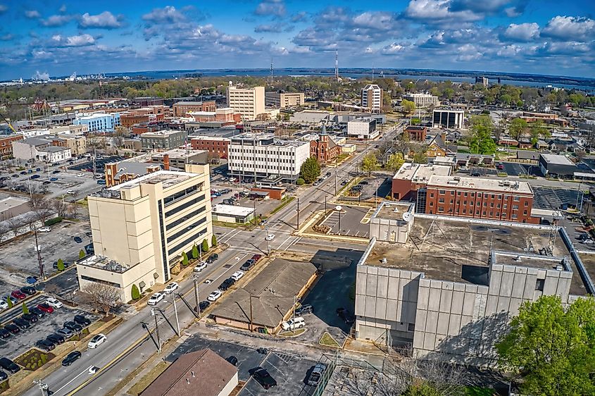 Aerial view of Decatur, Alabama during the spring season.