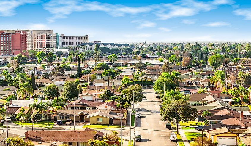 Panoramic view of a neighborhood in Anaheim, California
