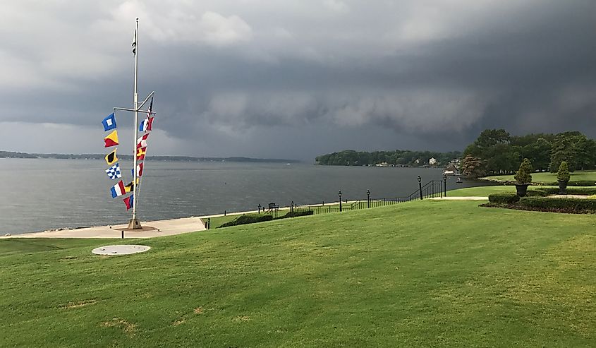 Storm brewing over the Tennessee River behind the Nautical Flags in Florence