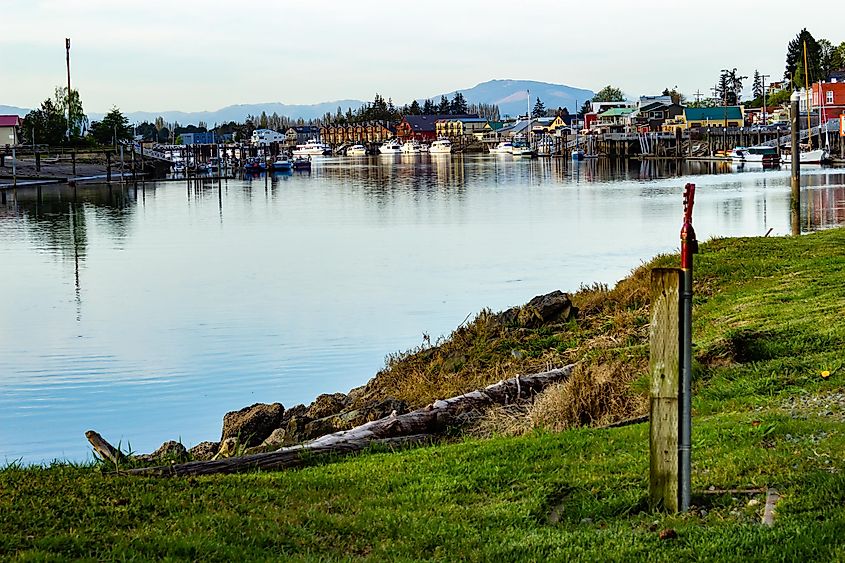 Swinomish Channel in the quaint village of La Conner Washington from Conner Waterfront Park