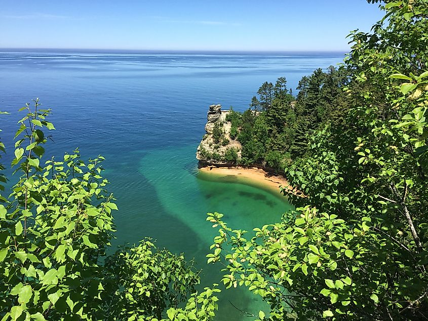 Miners Castle, a sandstone feature that reminded early European explorers of a castle, on Lake Superior.