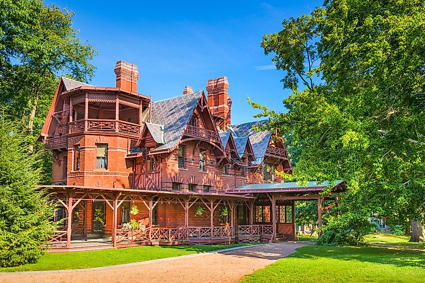 Editorial Photo Credit: Sean Pavone via Shutterstock. HARTFORD, CONNECTICUT - AUGUST 17, 2013: The Mark Twain House and Museum. It was the home of Mark Twain (Samuel Langhorne Clemens) from 1874 to 1891.