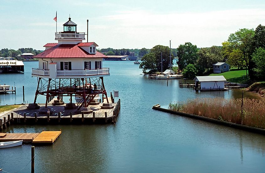 Drum Point Lighthouse at Calvert Marine Museum, Solomons Island, Maryland, USA - Built in 1883.