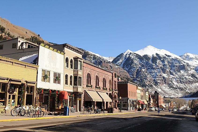 Downtown Telluride is lit by the sun, via Lauren Orr / Shutterstock.com