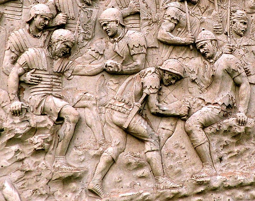 Capsarii tending to injured soldiers depicted on Trajan's Column.
