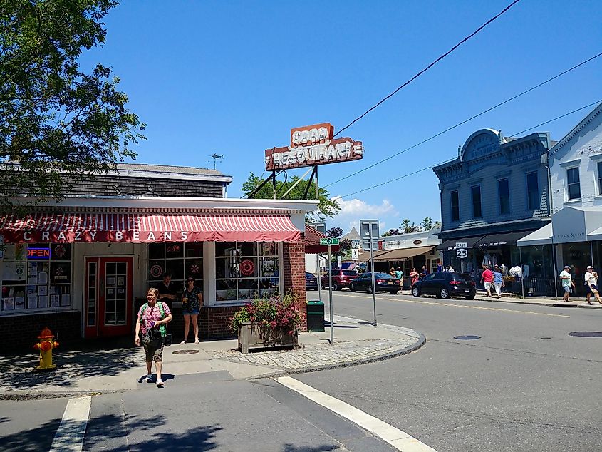 Exterior of Crazy Beans restaurant on Front Street in Greenport, Long Island