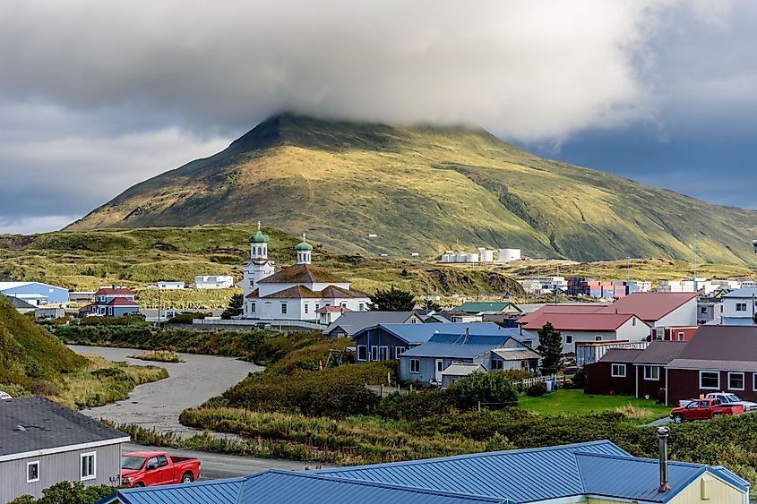 Neighborhood view in Dutch Harbor, Unalaska, Alaska. 