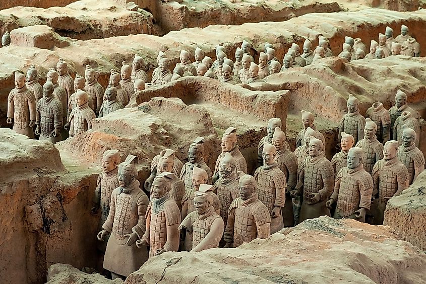 Terracotta army soldiers in the mausoleum tomb of Qin Shi Huang, first emperor of China, Xian, Shaanxi province.