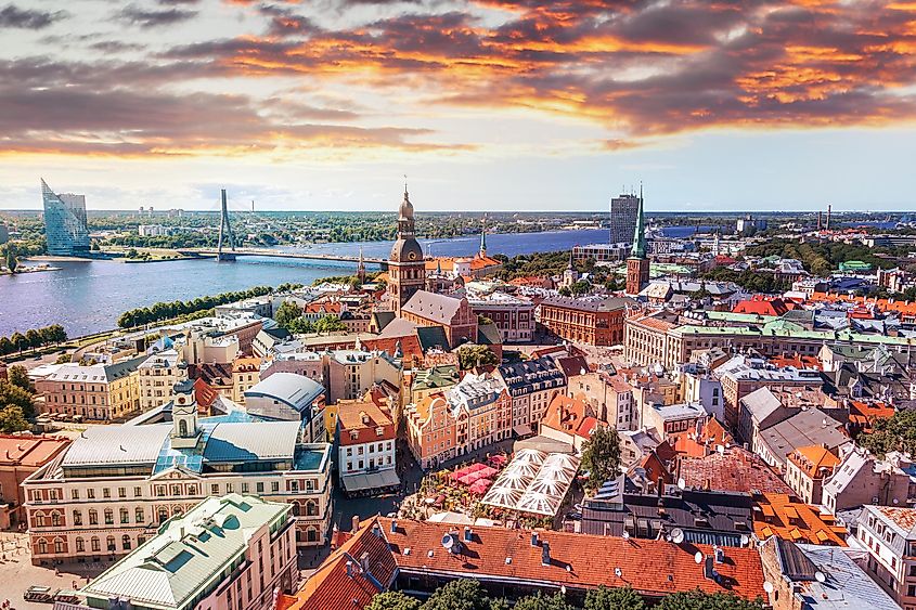 Panoramic view from Riga cathedral in old town of Riga, Latvia