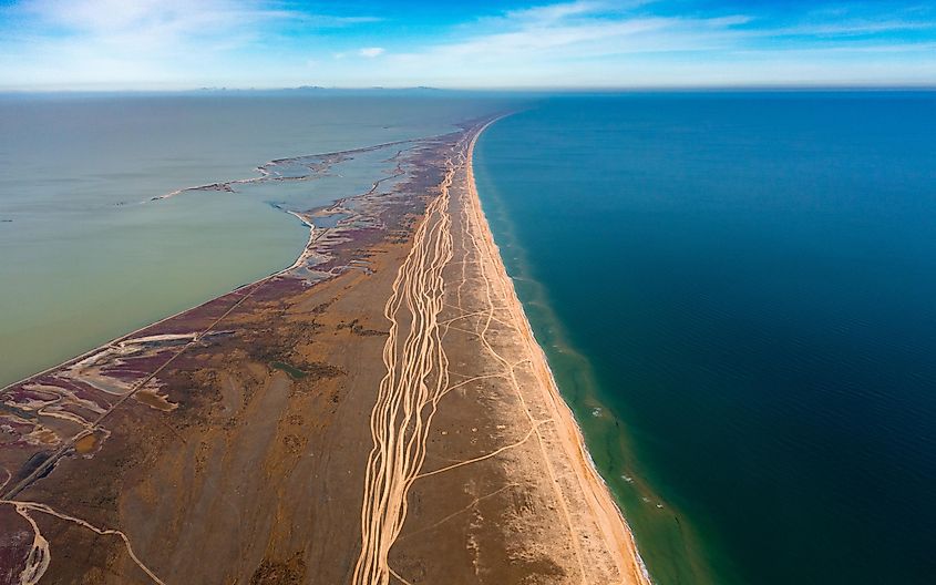 Arabat Spit, a long spit on the Crimean Peninsula=