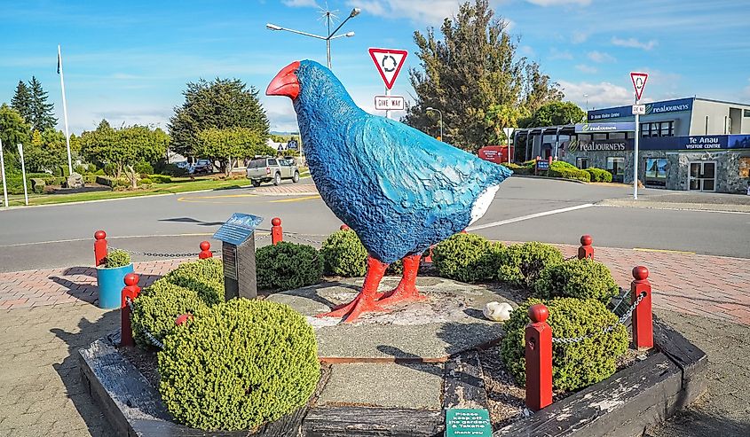 Takahe bird statue in Te Anau, New Zealand.