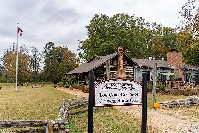 French Camp Academy Historic District Council House Cafe and Log Cabin Gift Shop along Natchez Trace. 