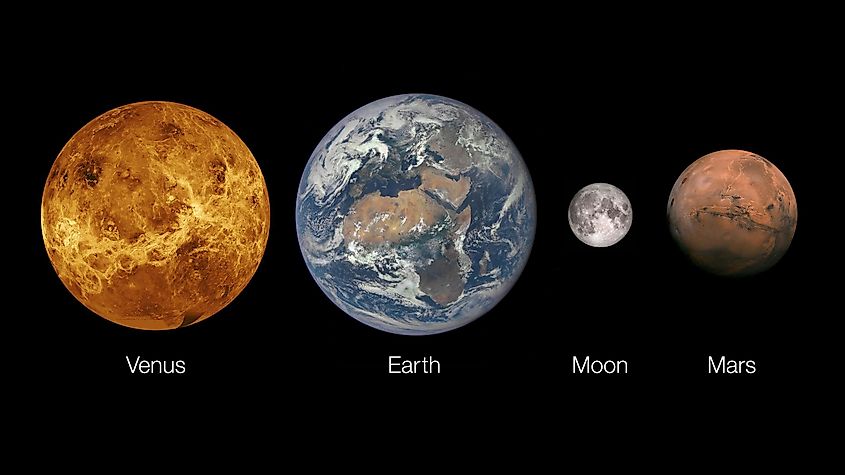 Size and color comparison between Venus, Earth and the Moon