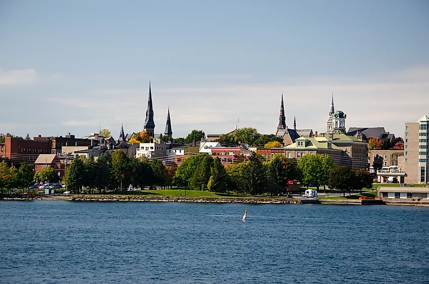 View of Brockville with City Hall and church steeples from the river.