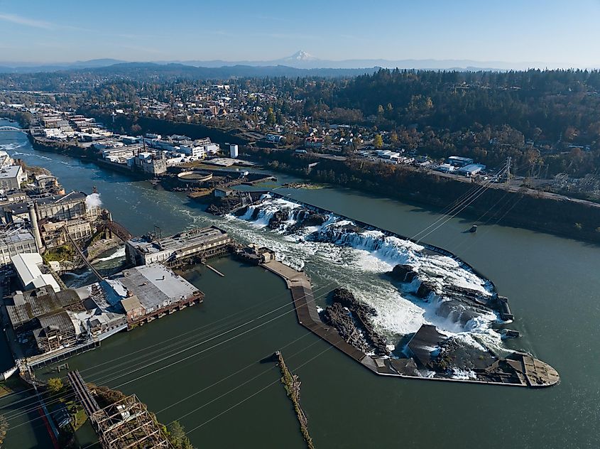 Aerial View of Williamette Falls near West Linn, Oregon.