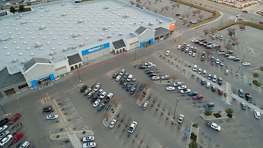 Front entrance to a Walmart superstore in Nampa on a slow winter day