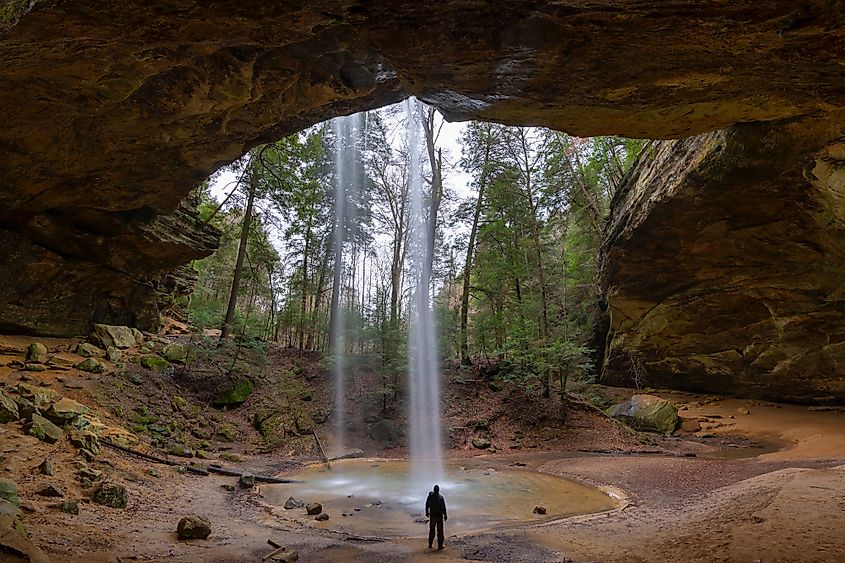 Hiker at Ash Cave in Hocking Hills, Ohio