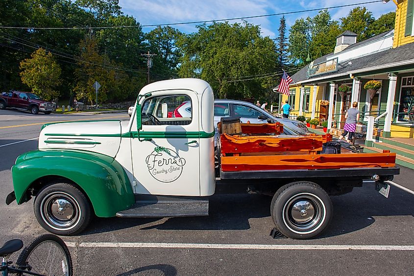 Antique pickup truck at Ferns Country Store in historic town center of Carlisle, Massachusetts, via Wangkun Jia / Shutterstock.com