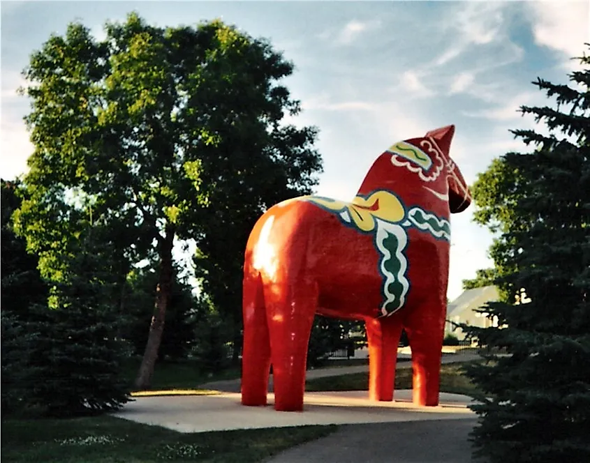 A large "dala horse" in the Scandinavian Heritage Park in Minot, North Dakota