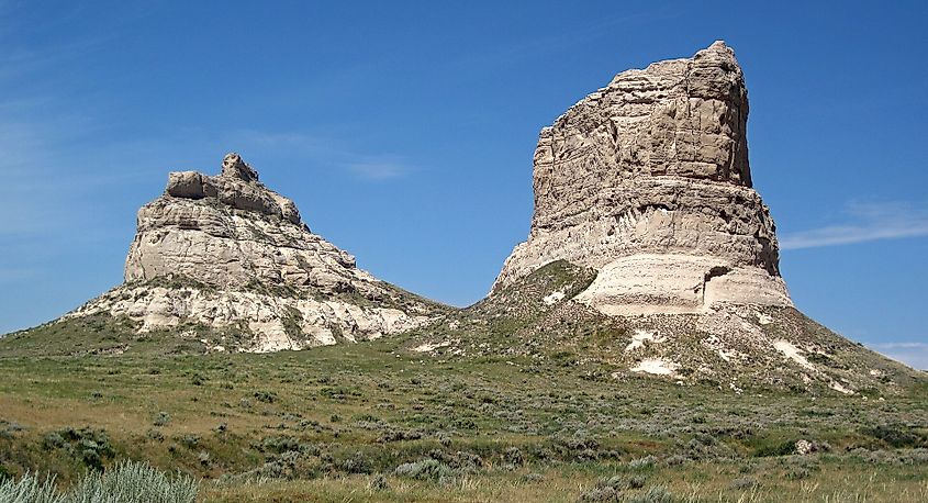Courthouse Rock and Jail Rock, south of Bridgeport, Nebraska.