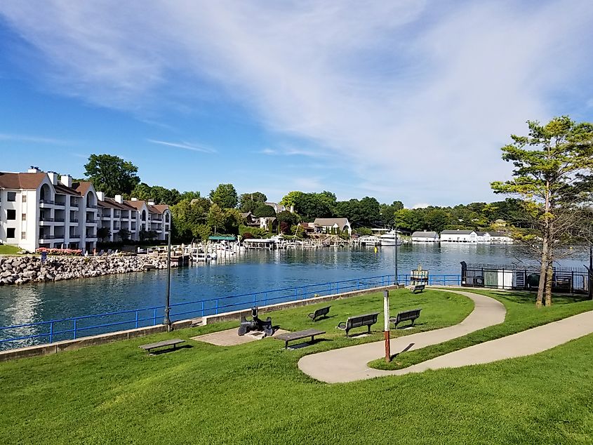 Scenic water front park in downtown Charlevoix, Michigan