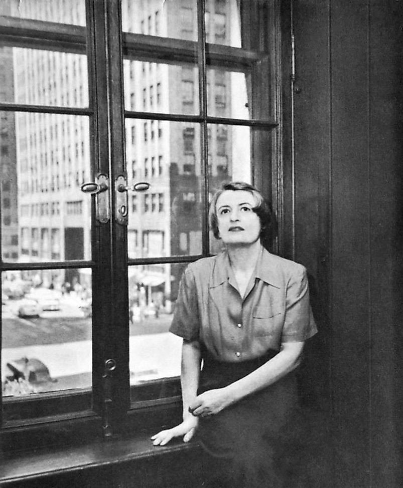 Portrait of Russian-American writer Ayn Rand used for the first-edition back cover of her novel "Atlas Shrugged" (1957).