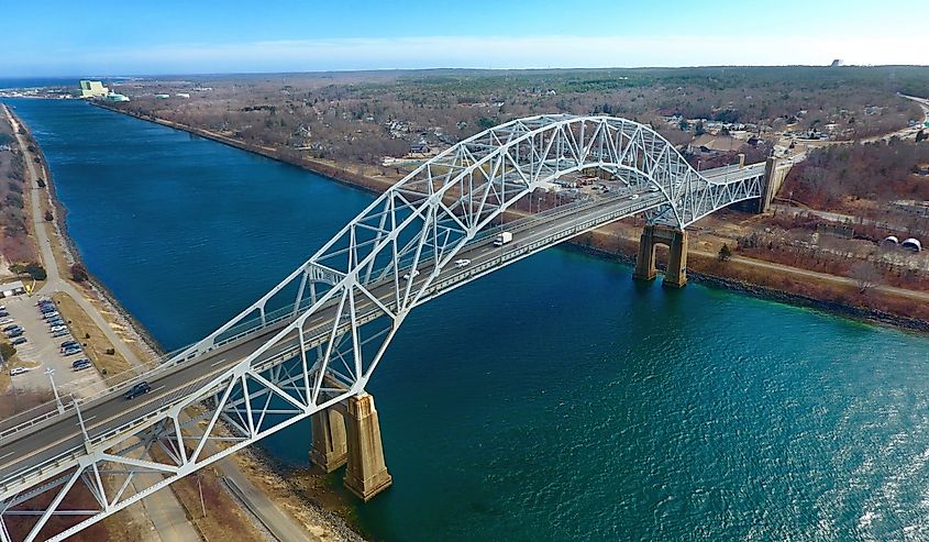 Sagamore Bridge Aerial at Bourne, Cape Cod Canal.
