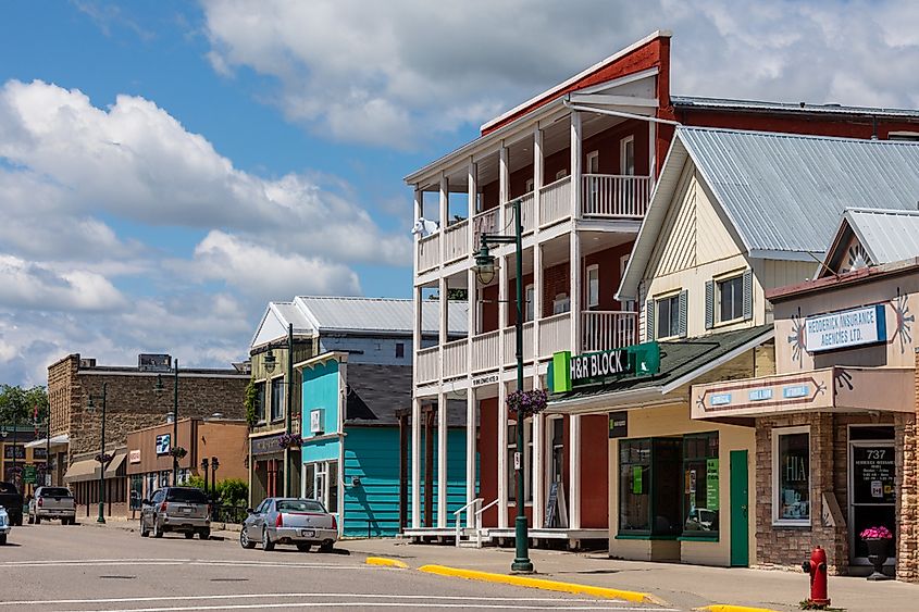 Streets and Buildings of Pincher Creek in Alberta, Canada.