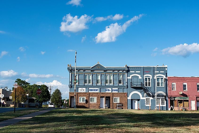 Historic buildings in Muscatine near the town square.