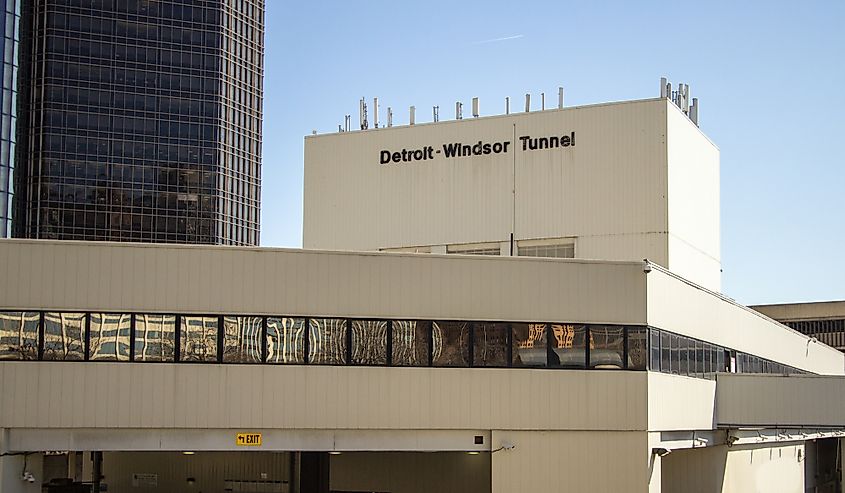 Entrance to the Detroit Windsor Tunnel which connects Michigan, USA and Ontario, Canada. It is one of the busiest border crossings between the two countries and passes beneath the Detroit River. Image credit: ehrlif/Shutterstock.com