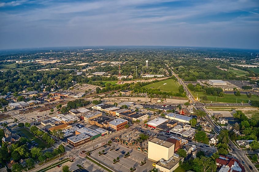 Aerial view of Crystal Lake, Illinois.