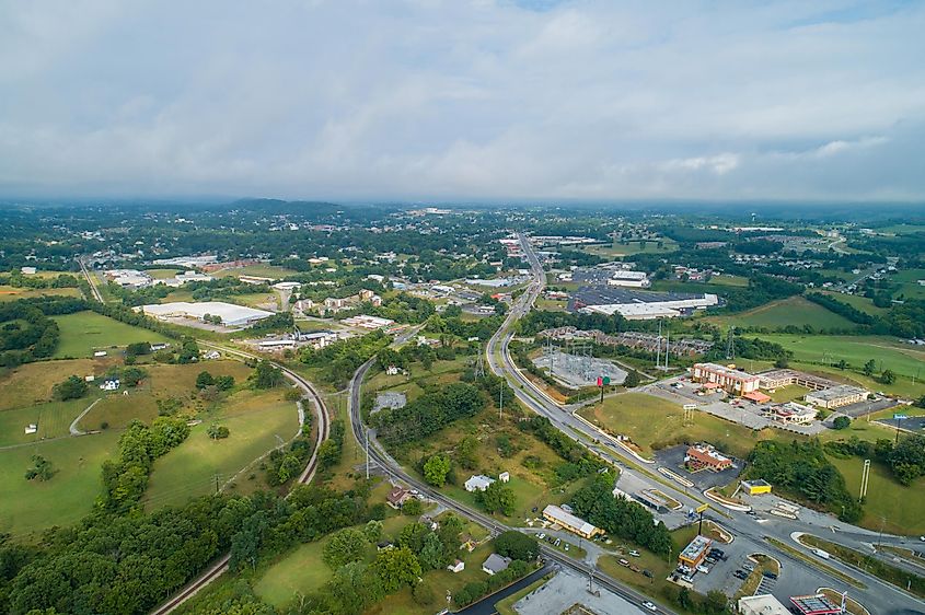 Wytheville, Virginia: Aerial drone image of the business district.