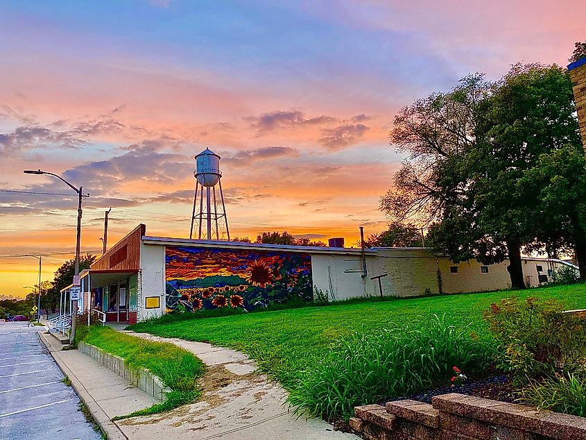 De Soto Water Tower and Sunflower Mural, De Soto, Kansas.