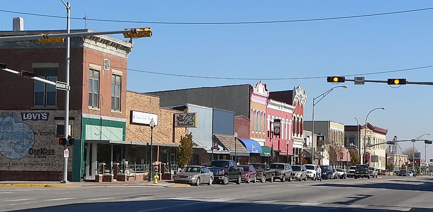 Downtown Blair, Nebraska: A view of the north side of Washington Street, looking northeast from approximately 18th Street.